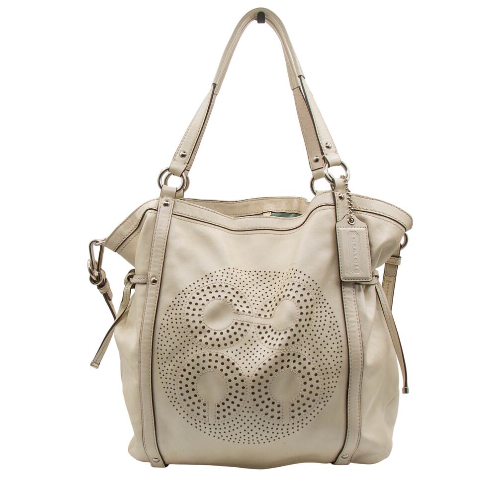 Extra Large COACH Purse Audrey Leather Perforated Cinched Satchel Shoulder Bag